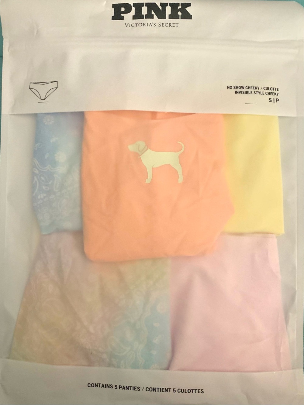 PINK No Show Cheeky 5 Pair Panty Set Invisible Style In Pastel Colors Size Small